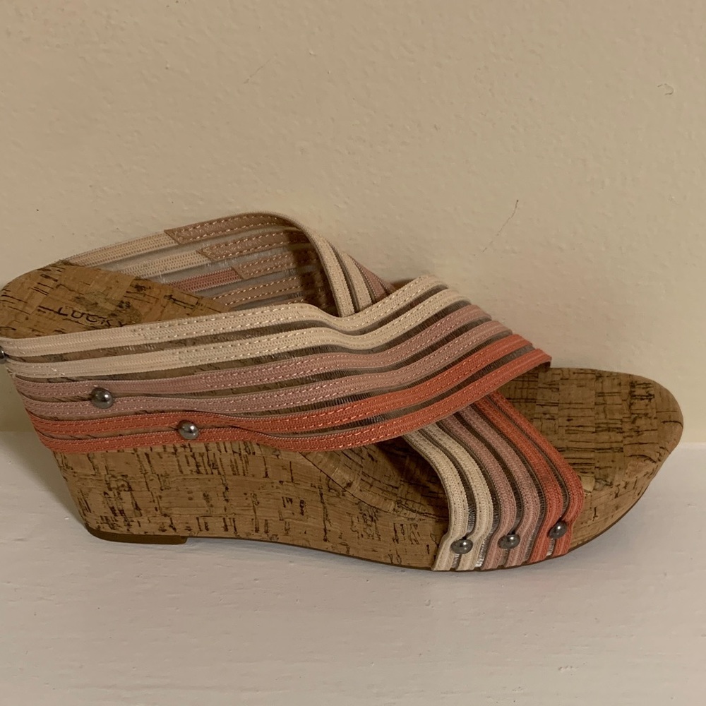 Lucky Brand Multicolor Striped Cork Sandals